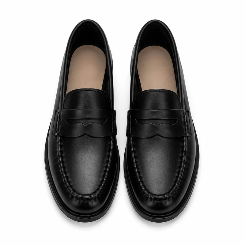 Milo Loafer – Schwarze Lederimitat Penny Loafer Damen