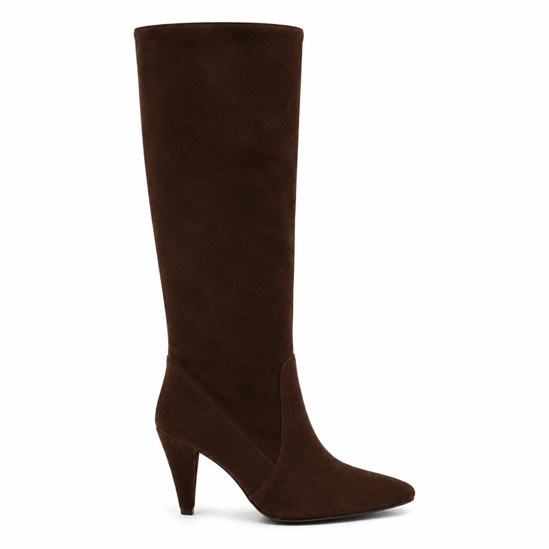 Farrah Boots – Damen Stiefel Dunkelbraun Wildleder Kniehoch
