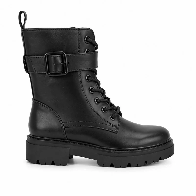 Aaron Boots – Damen Stiefeletten Schwarz Kunstleder Schnürung
