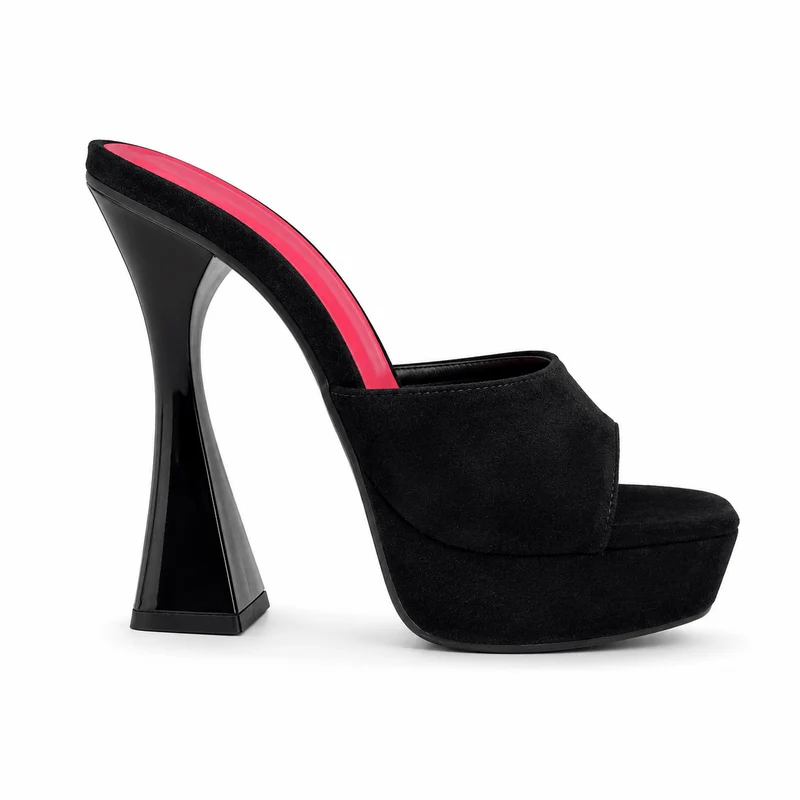 Nova Plateau-Mules – Schwarze High Heels mit Flared-Absatz