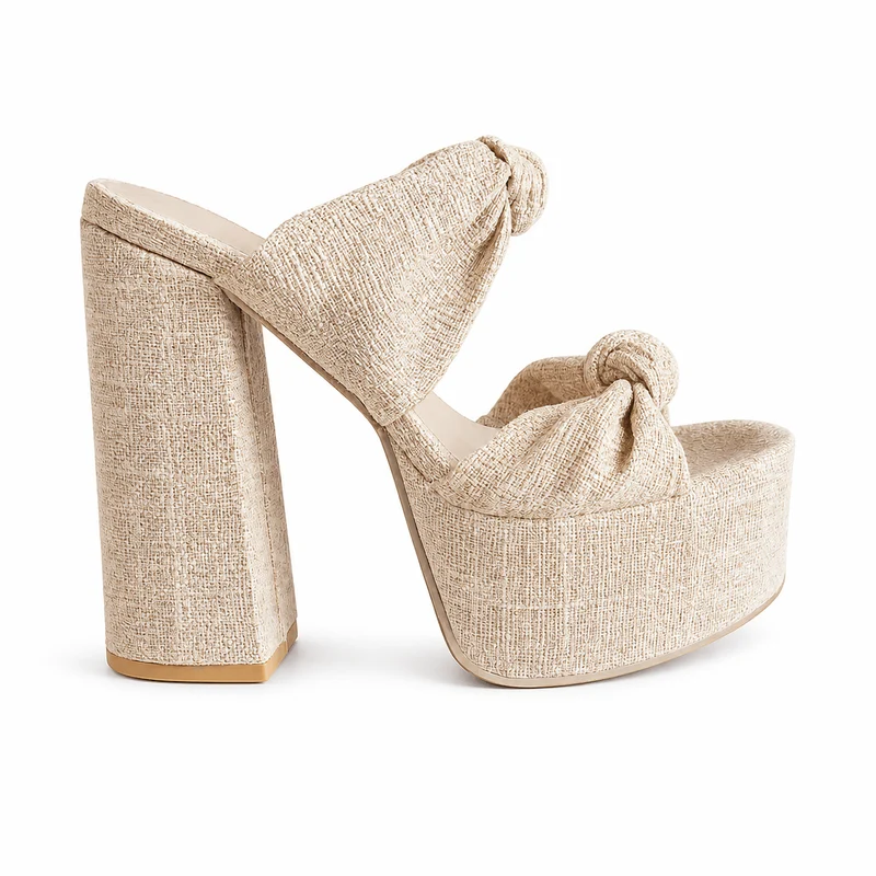 Noel – Beige Plateau-Sandaletten mit Knotendetail