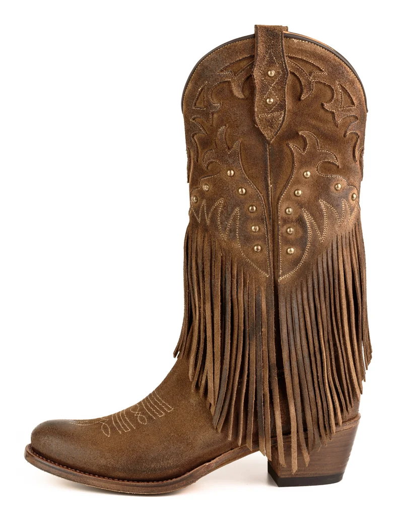 Damen-Cowboystiefel mit Fransen, Modell 2475, braunes Wildleder | Sofort lieferbar | Größe 41