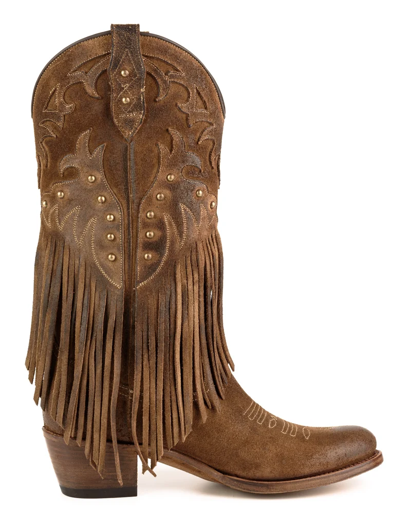 Damen-Cowboystiefel mit Fransen, Modell 2475, braunes Wildleder | Sofort lieferbar | Größe 41