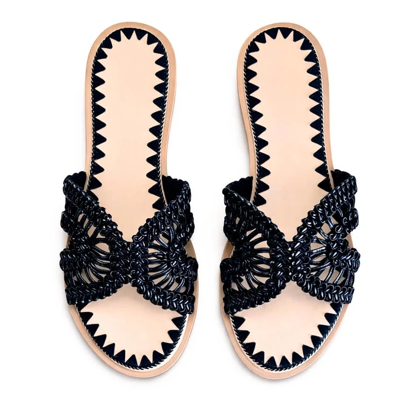 Stella Slipper – Schwarze Geflochtene Damen Slipper