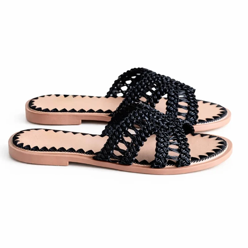 Stella Slipper – Schwarze Geflochtene Damen Slipper