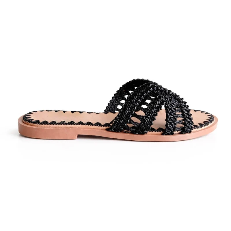 Stella Slipper – Schwarze Geflochtene Damen Slipper
