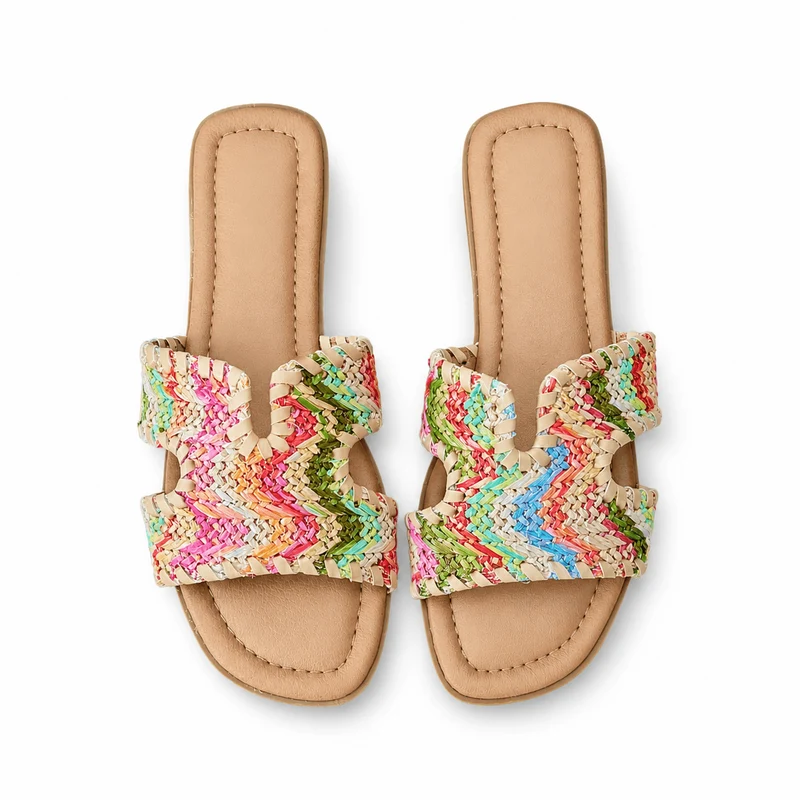Cora Slipper – Bunte Bast-Slipper in Pastelltönen