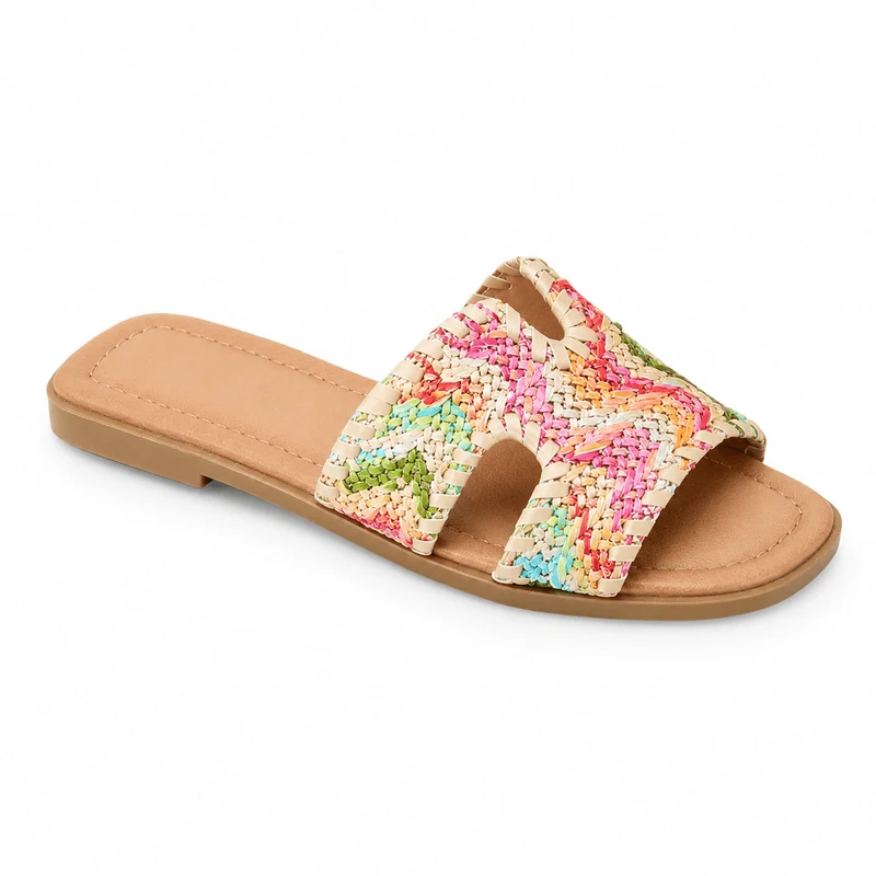 Cora Slipper – Bunte Bast-Slipper in Pastelltönen