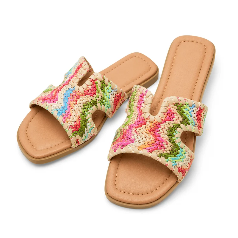 Cora Slipper – Bunte Bast-Slipper in Pastelltönen