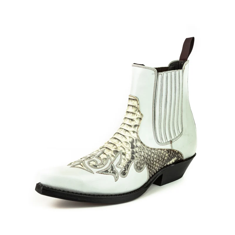 Urban Cowboy-Stiefeletten 2500 für Herren und Damen aus weißem und exotischem weißem Leder