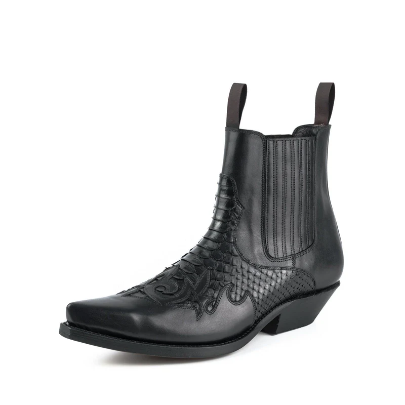 Urban Cowboy-Stiefeletten 2500 für Herren und Damen aus schwarzem und exotischem schwarzem Leder