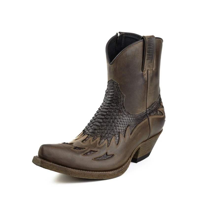Country- und Western-Cowboy-Stiefeletten für Herren, 12, exotisches braunes und schwarzes Leder