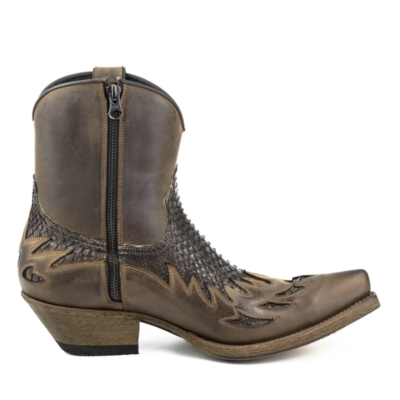Herren-Cowboystiefel, Country- und Westernstiefel, Größe 12, exotisches braunes und schwarzes Leder | Sofort lieferbar | Größe 40