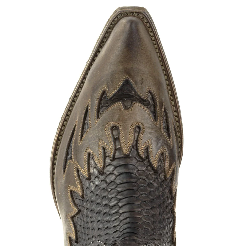 Herren-Cowboystiefel, Country- und Westernstiefel, Größe 12, exotisches braunes und schwarzes Leder | Sofort lieferbar | Größe 40