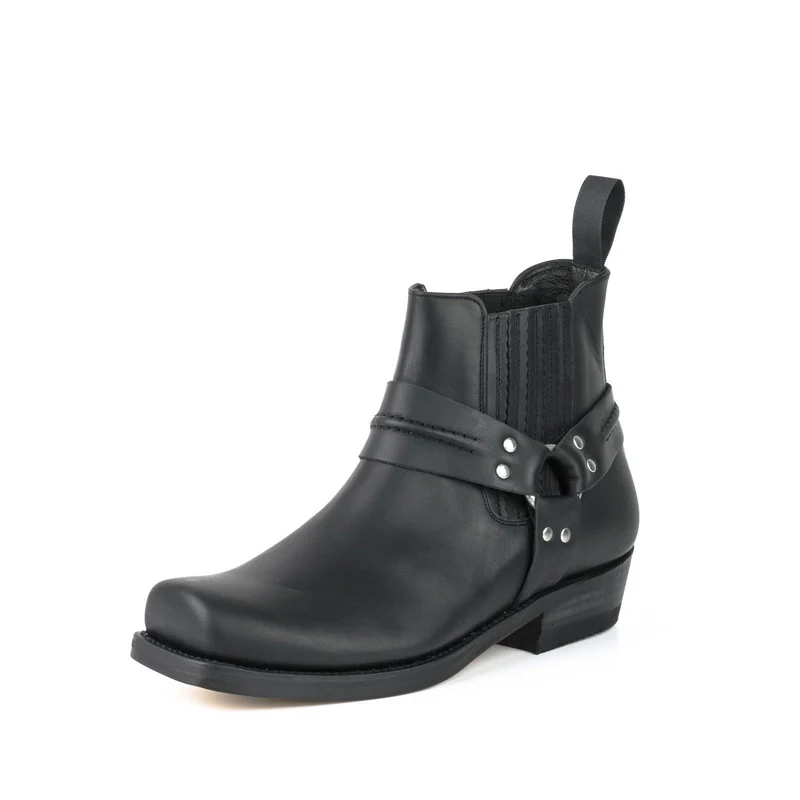 Biker- und Motard-Stiefeletten für Herren und Damen 04 aus schwarzem Leder