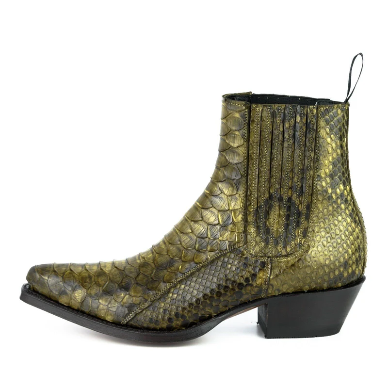 Damen-Urban-Boots 2496, exotisches Leder, Grün-Khaki | Sofort lieferbar | Größe 39