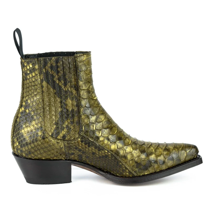 Damen-Urban-Boots 2496, exotisches Leder, Grün-Khaki | Sofort lieferbar | Größe 39