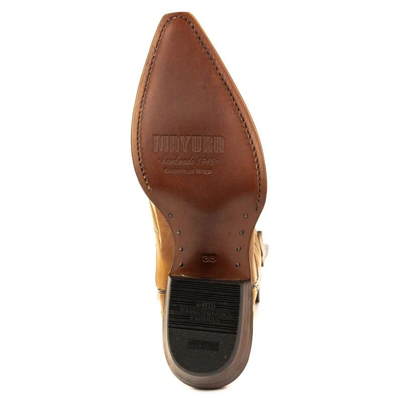 Damen Country und Western Cowboystiefel 2669 Braunes Leder mit Blumenstickerei