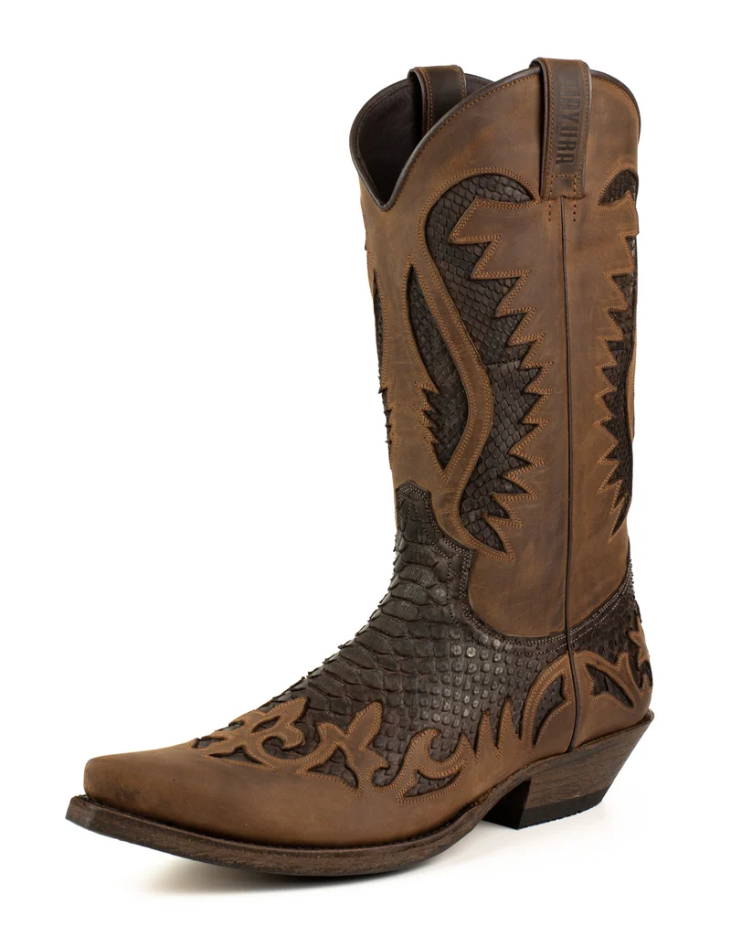 Herren Country Western Cowboystiefel 2567 Exotisches braunes und schwarzes Leder