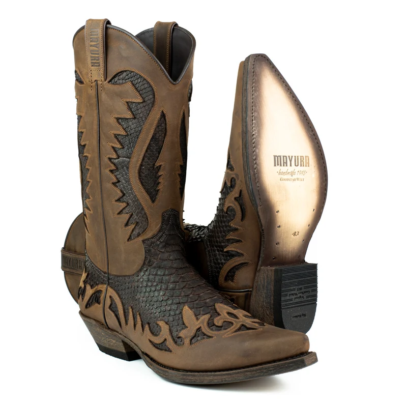 Herren Country Western Cowboystiefel 2567 Exotisches braunes und schwarzes Leder