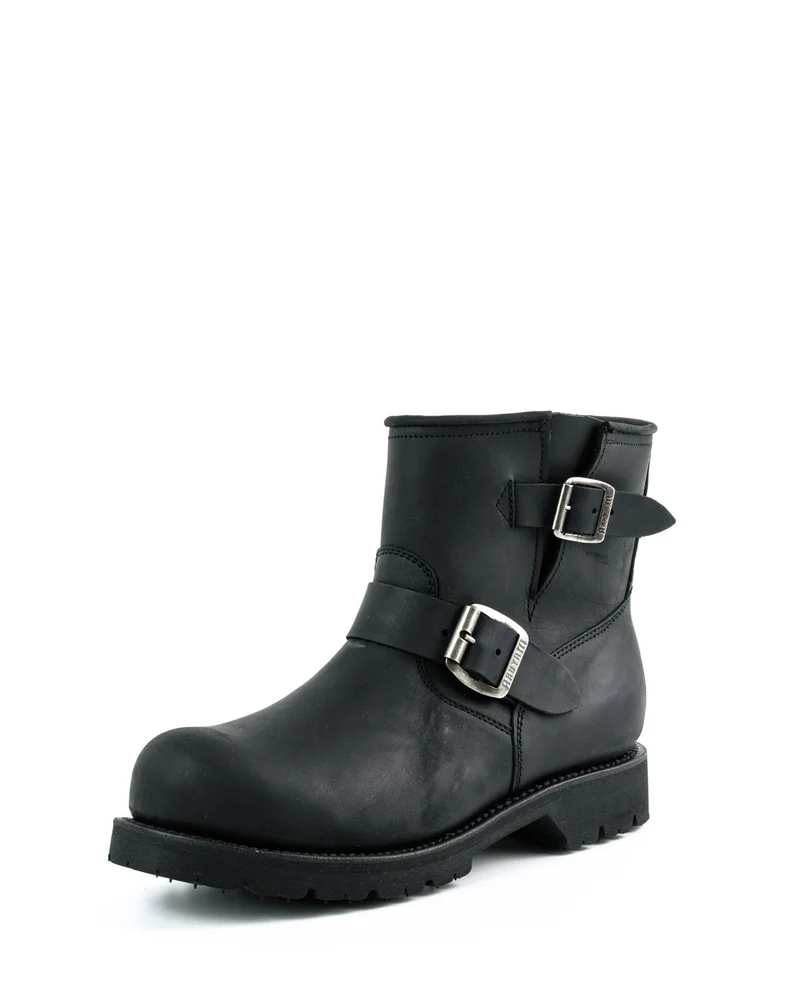 Herren- und Damen-Biker-Stiefeletten 1581-5 aus schwarzem Leder