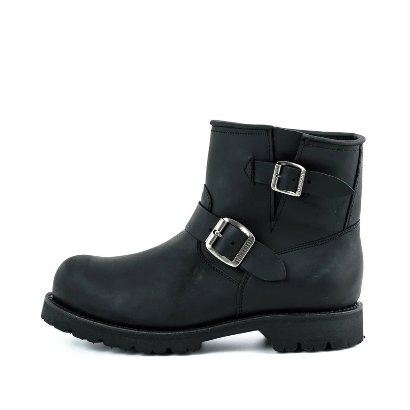 Herren- und Damen-Biker-Stiefeletten 1581-5 aus schwarzem Leder