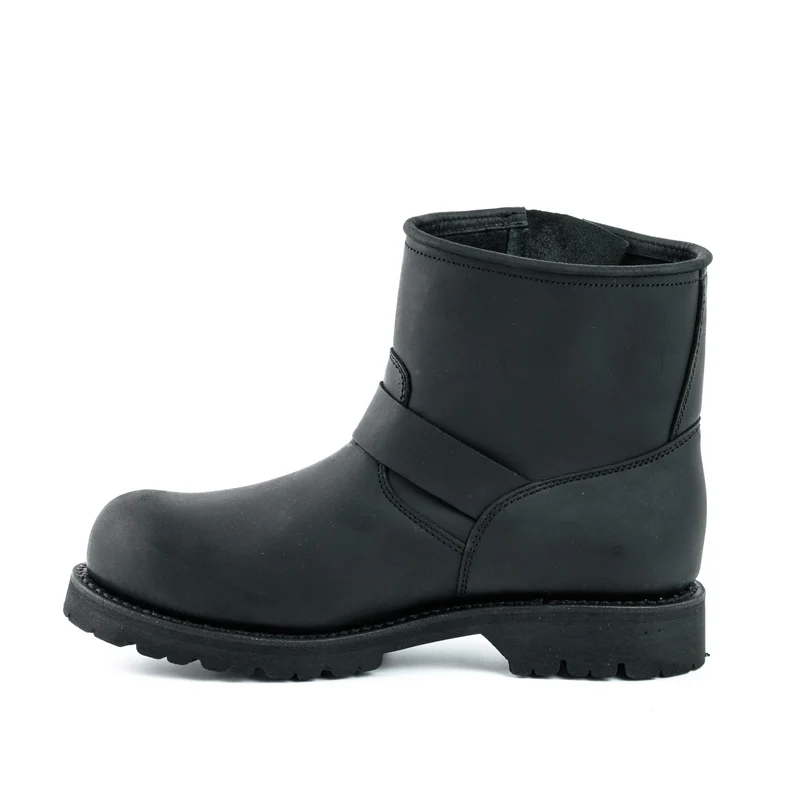 Herren- und Damen-Biker-Stiefeletten 1581-5 aus schwarzem Leder