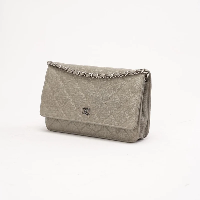 Chanel Grey Caviar Classic Wallet On Chain WOC Silber 2012