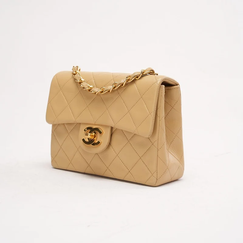 Chanel Vintage Mini Square Classic Flap Bag, Lammbeige, 1991