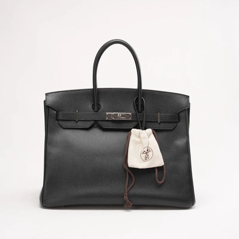 Hermès Birkin 35 aus schwarzem Epsom-Holz mit Palladium-Beschlägen, K-Square-Design, 2007