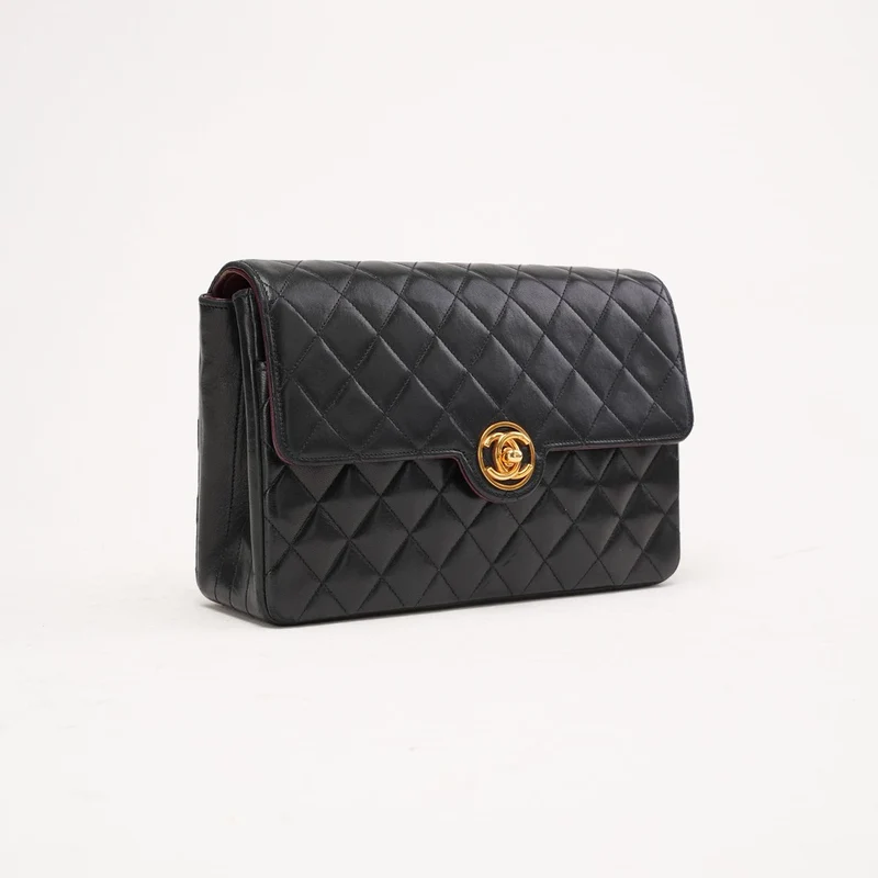 Chanel Schwarze Vintage Timeless Classic Single Flap Bag 1991