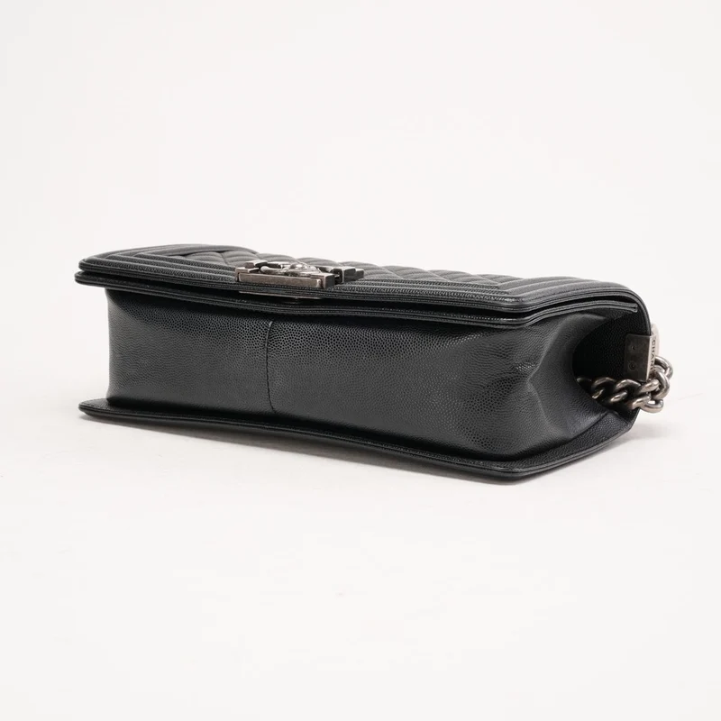 Chanel Medium Boy Flap Black Caviar Silver Hardware 2018