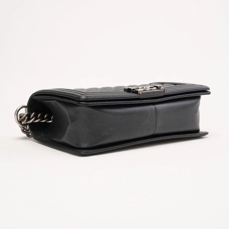Chanel Medium Boy Flap Black Caviar Silver Hardware 2018
