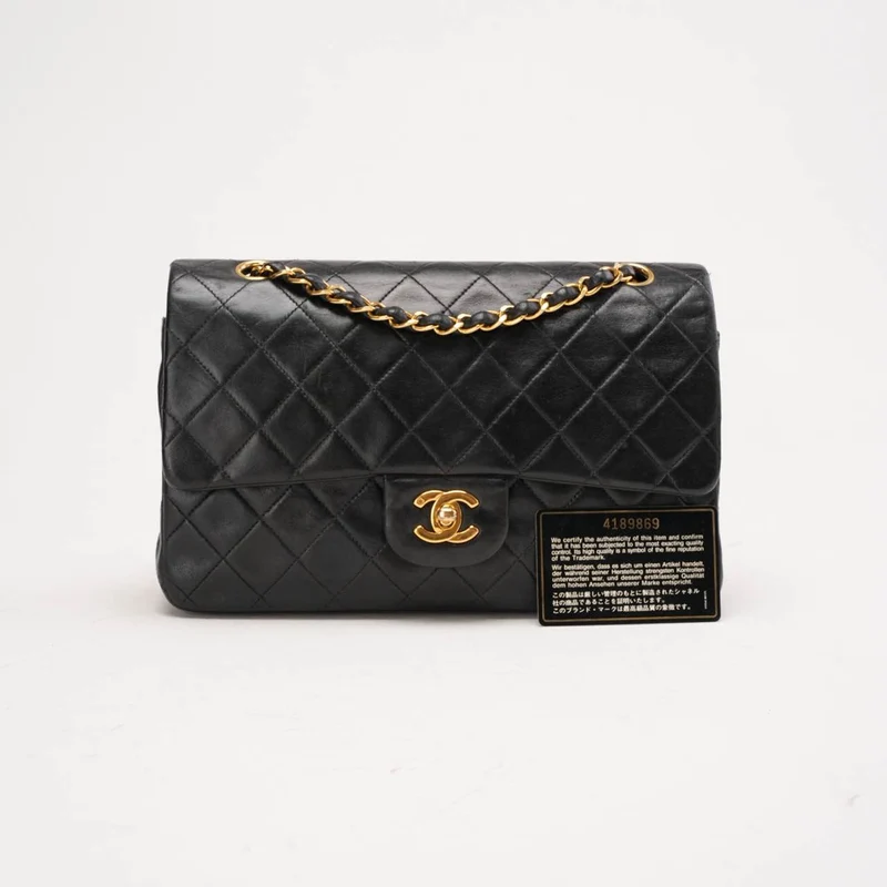Chanel Vintage Medium Classic Double Flap Lammleder, Schwarz, 1997