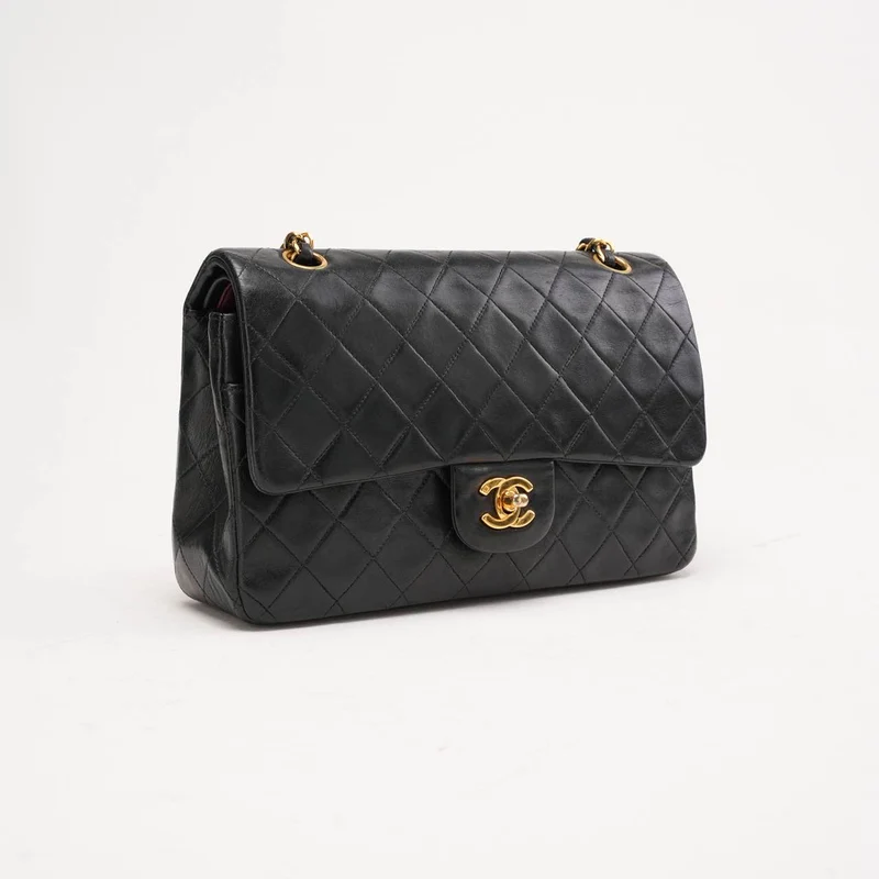 Chanel Vintage Medium Classic Double Flap Lammleder, Schwarz, 1997