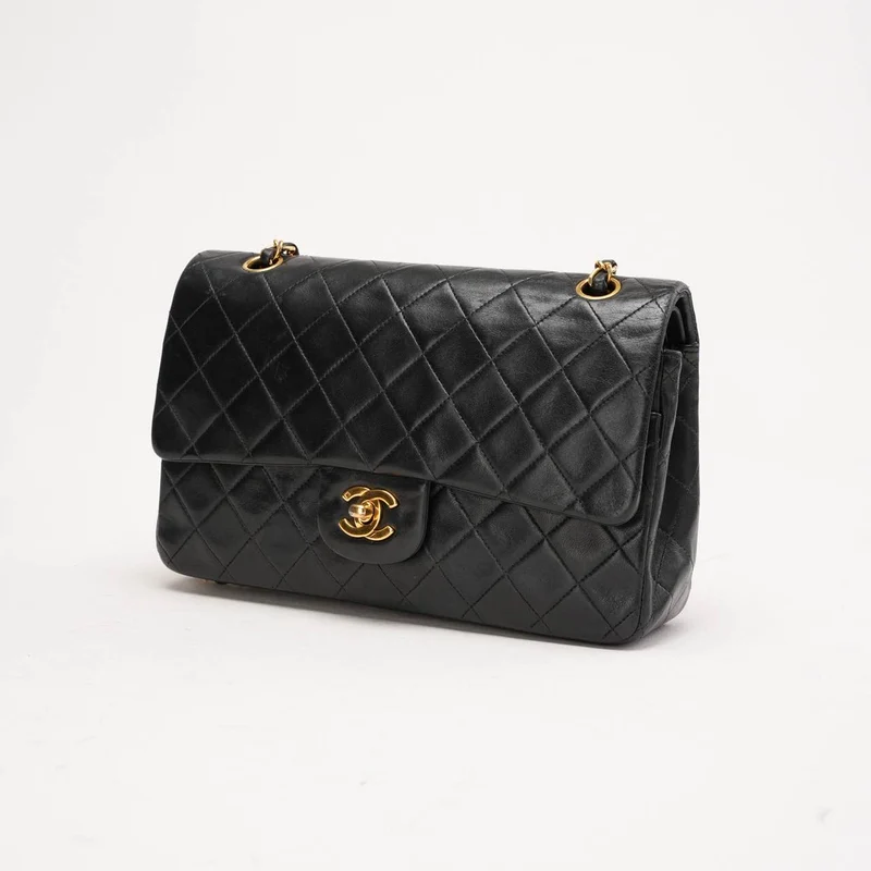 Chanel Vintage Medium Classic Double Flap Lammleder, Schwarz, 1997