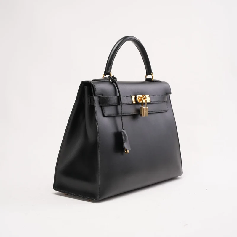 Hermès Vintage Kelly Sellier 32 Box Leder Schwarz W Kreis 1993