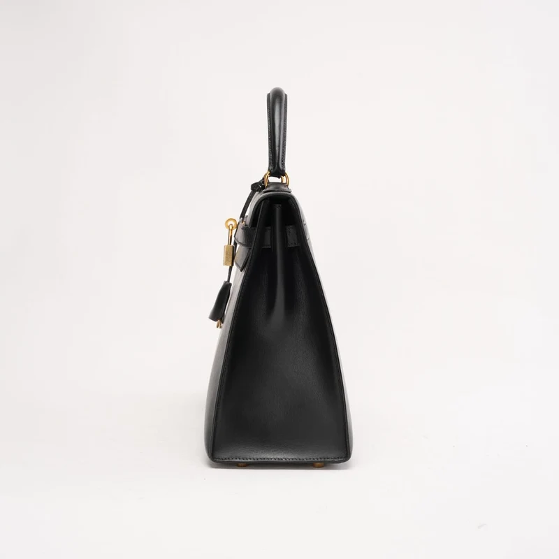 Hermès Vintage Kelly Sellier 32 Box Leder Schwarz W Kreis 1993