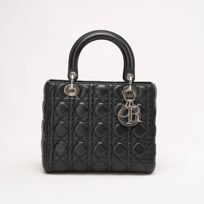 Christian Dior Medium Lady Dior Tasche aus schwarzem Cannage-Lammleder, 2017