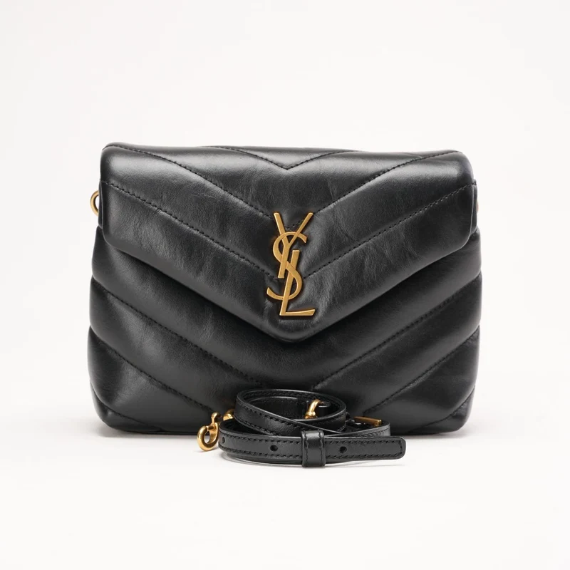 Saint Laurent Schwarze Loulou Toy Crossbody-Tasche aus Leder mit goldener Hardware, Modelljahr 2024