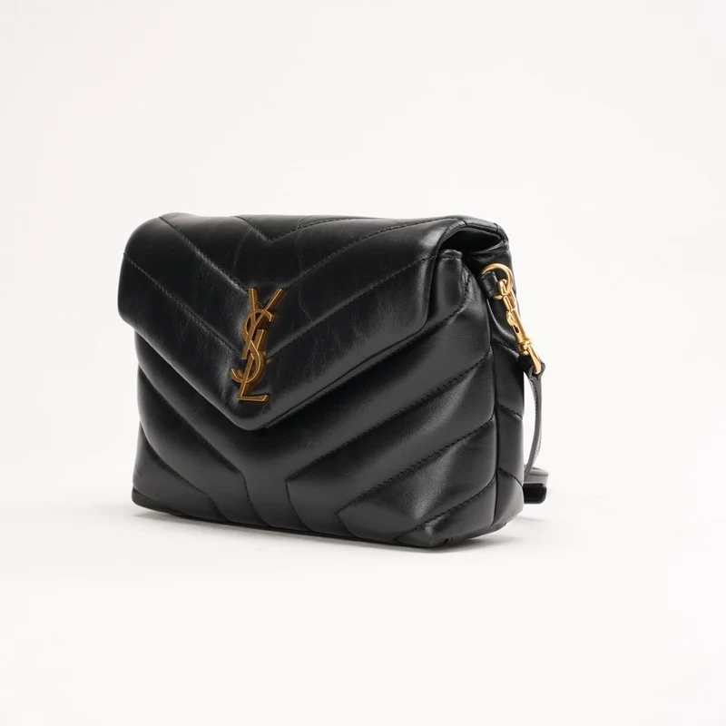 Saint Laurent Schwarze Loulou Toy Crossbody-Tasche aus Leder mit goldener Hardware, Modelljahr 2024