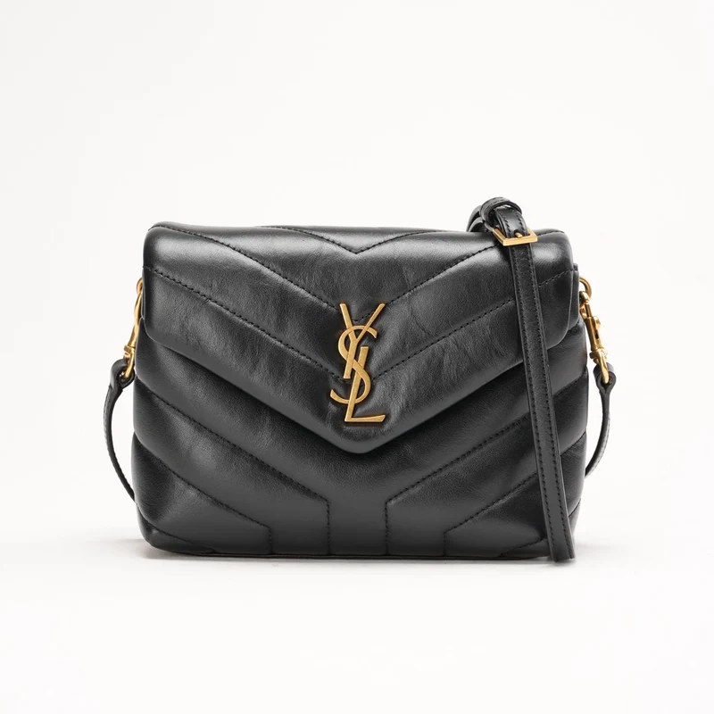 Saint Laurent Schwarze Loulou Toy Crossbody-Tasche aus Leder mit goldener Hardware, Modelljahr 2024