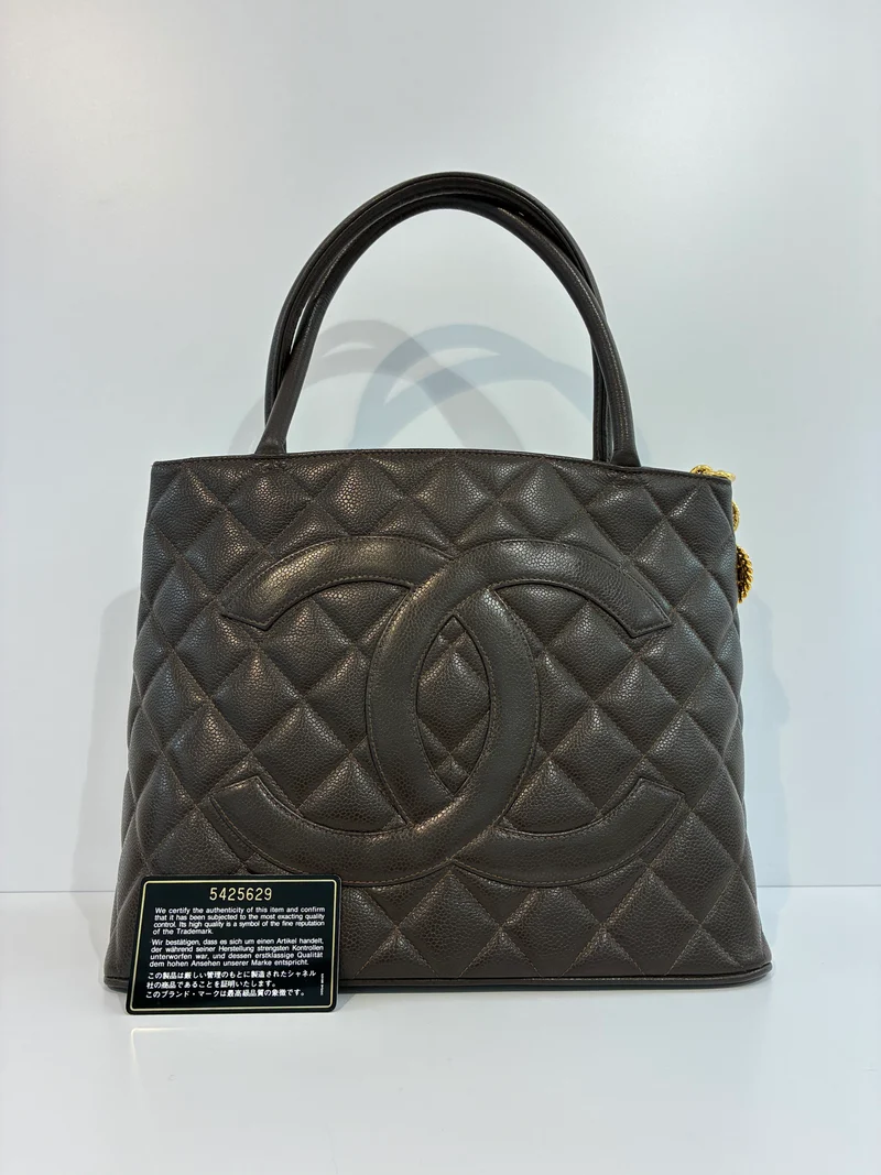 Seltene Chanel Vintage Medallion Tote Caviar Dunkelbraun 1999