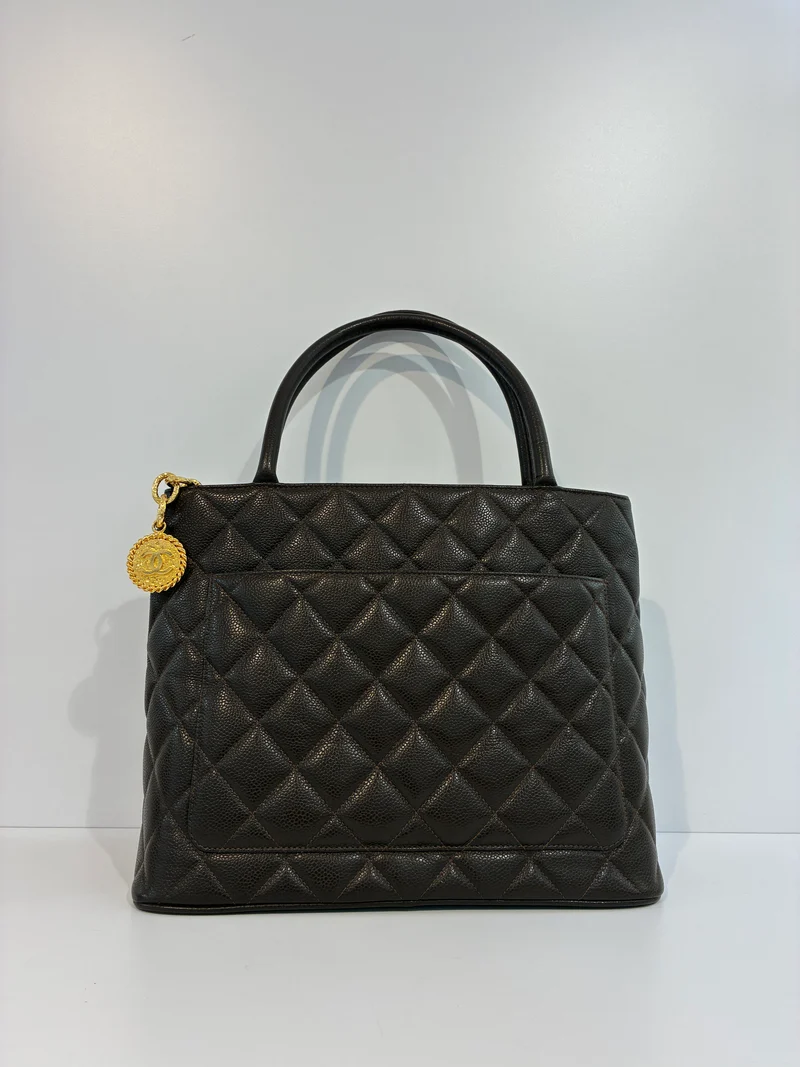 Seltene Chanel Vintage Medallion Tote Caviar Dunkelbraun 1999