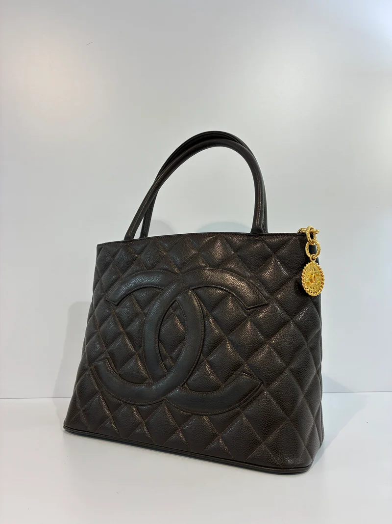 Seltene Chanel Vintage Medallion Tote Caviar Dunkelbraun 1999