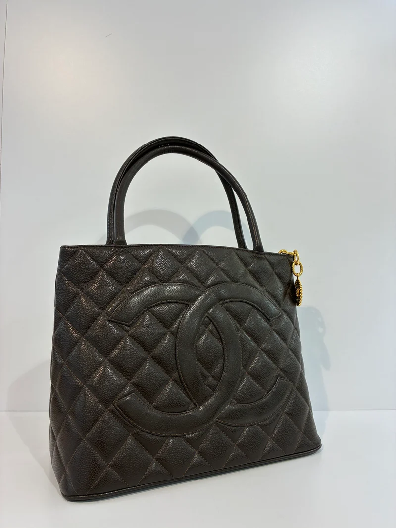 Seltene Chanel Vintage Medallion Tote Caviar Dunkelbraun 1999