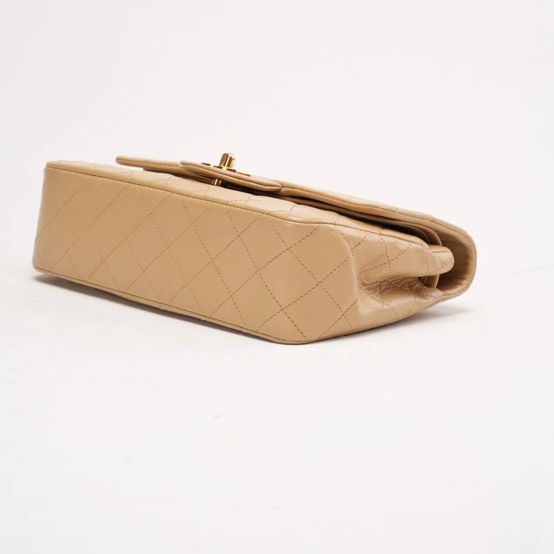 Chanel Beige Lammleder Klassische Kleine Doppelklappentasche 2005