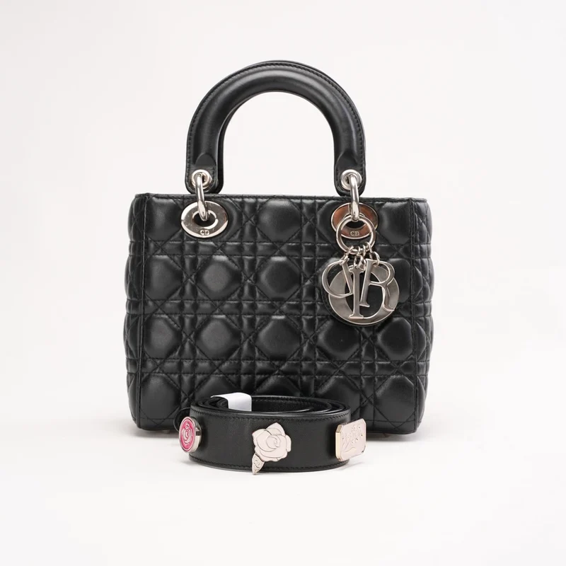 Christian Dior Schwarze kleine Lady Dior Tasche aus Cannage-Lammleder 2016