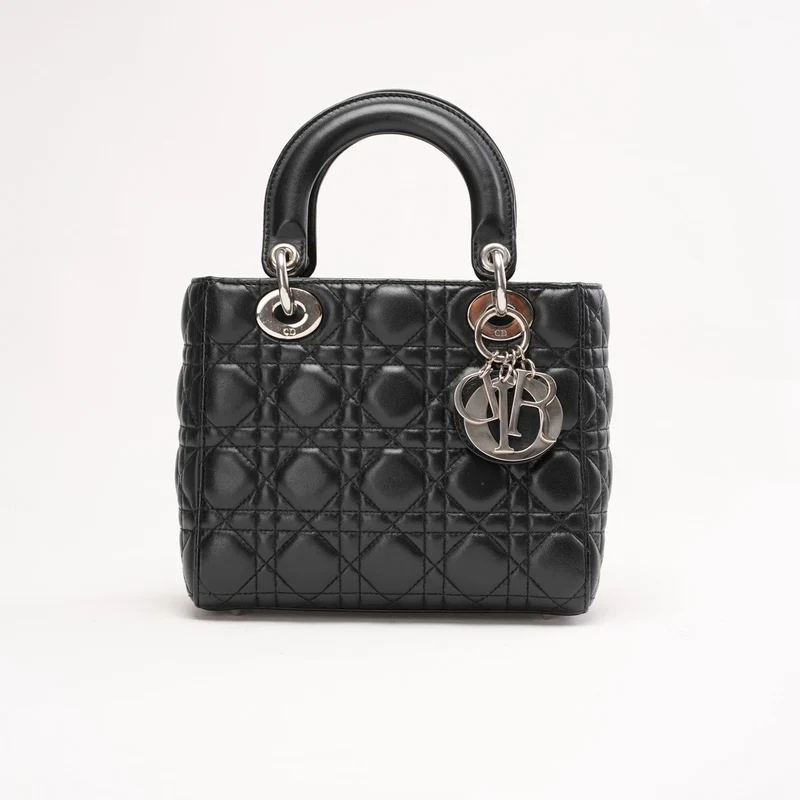 Christian Dior Schwarze kleine Lady Dior Tasche aus Cannage-Lammleder 2016