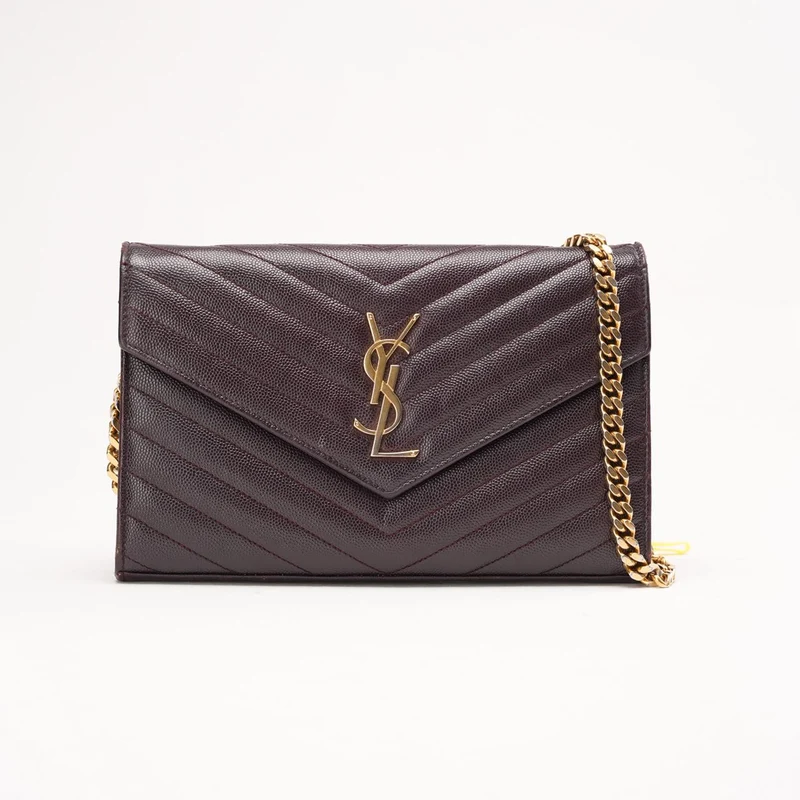 Saint Laurent Burgundy Monogram Envelope Medium Wallet on Chain 2014